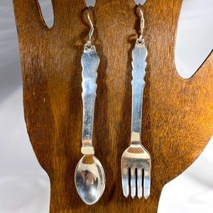 Sterling silver novelty fork and spoon earrings stamped 925 Mexico